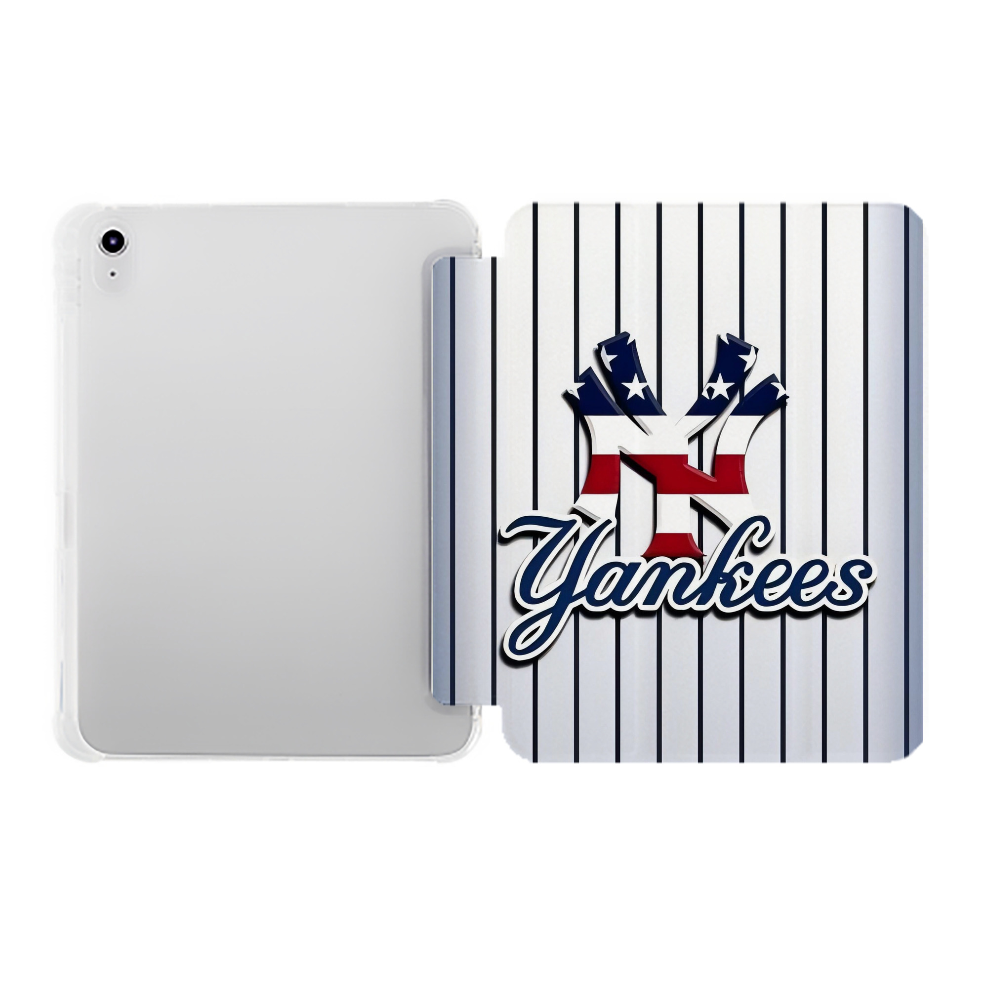 New York Yankees 227 Premium Tri-Fold PU Leather & Silicone IPad Case With Pencil Slot – Fits 9.5,10.5,10.9 – Adjustable Stand, Slim, Protective